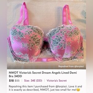 FREE bra w/DREAMS ANGEL Victoria Secret Bra~~purchase VS bra & get🆓 bra (not VS)